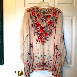 Johnny Was Tunic Top Shirt Floral Embroidery M - L Like Brand New